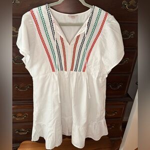 Knox Rose White Tunic/Coverup with Colorful Embroidery